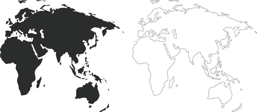 Eastern Hemisphere Map Silhouette Outline Vector Set