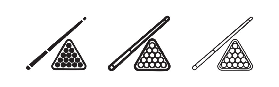 Billiards Pool Table Icons Set - Snooker Cue and Balls Symbols