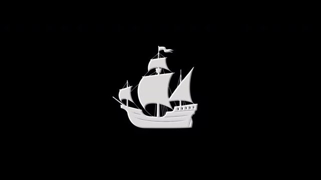Pirate ship galleon sailing digital logo animation