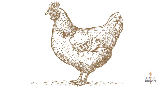 Chicken, hen, sketch. Vintage retro print, chicken, hen sketch ink pencil style drawing, engrave old school. Sketch artwork silhouette chicken, hen isolated on white background. Vector Illustration