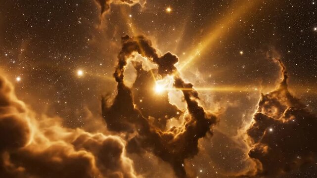 Dramatic cosmic explosion with fiery clouds and starry background capturing celestial phenomena