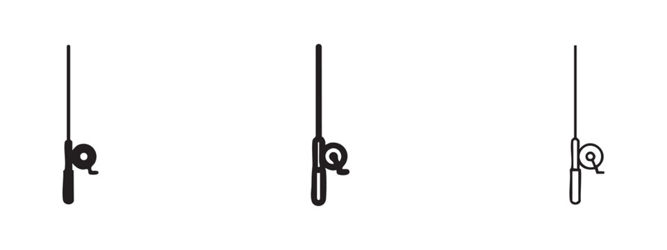 Icon Set: Fishing Rod, Silhouette, Outline, and Filled Outline