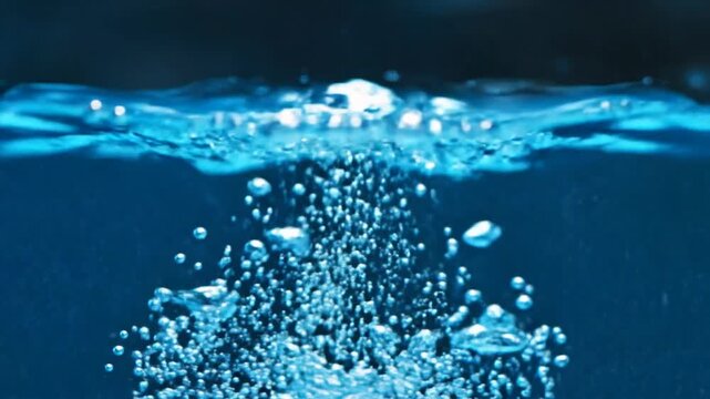 Boiling water releasing bubbles rising to the surface with sound of fizzing and bubbling for scientific demonstration