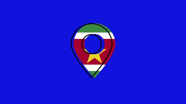 Suriname national flag location pin animation