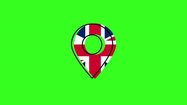 United kingdom flag location pin on green screen