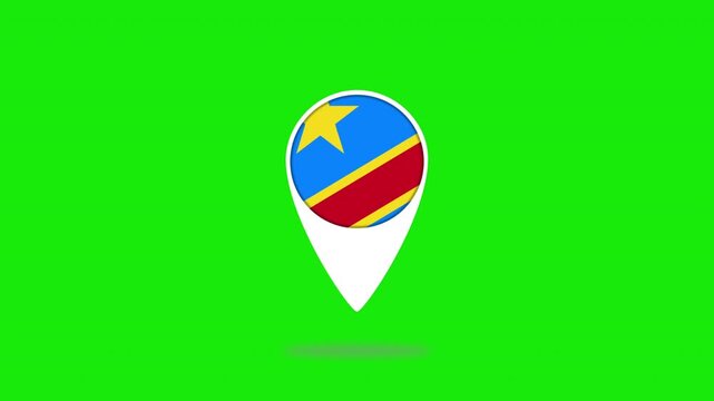 Democratic republic of the congo flag location pin bouncing on green screen