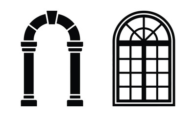 Fototapeta premium Black and white architectural arch and window vector illustration