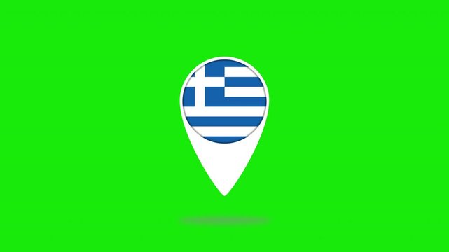 Greece flag location pin bouncing on green screen