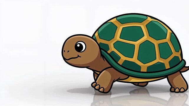 Cute Cartoon Turtle Clipart Character Walking on a Clean White Space