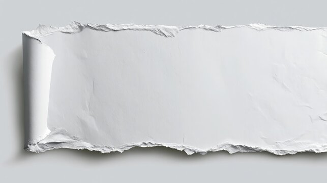 Paper strip with tear and curl. Realistic drawing of ripped, folded card or page, ready for writing. Damaged piece with bent edge.