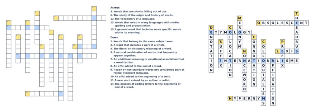 Crossword puzzle with answers for entertainment and brain exercise  