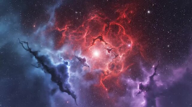 Vivid nebula explosions in deep space showcasing multicolored cosmic phenomena visualized in a dynamic sequence