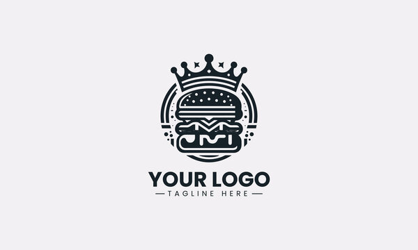 Royal burger crown silhouette clean minimalist black vector logo