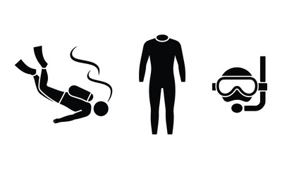 Scuba diver and snorkeling equipment icons with person silhouette © candysartistry