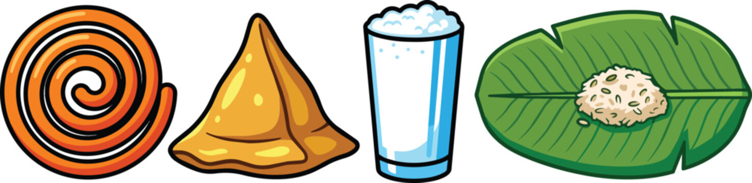 Traditional Indian Street Food Set with Jalebi Samosa Lassi and Rice