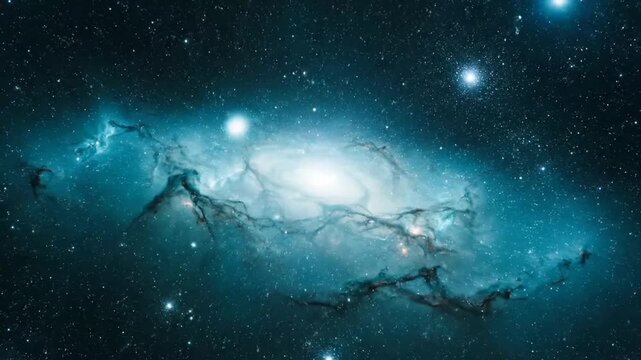 Stunning cosmic galaxy scene with bright star clusters and swirling nebulae in deep space