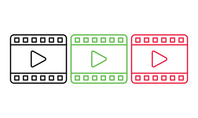 Fototapeta premium Play button on filmstrip icon set with outlined and filled styles