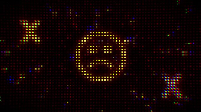 Animation with emoji mood changing in shaky distorted pixels effect. Seamless loop for VJ.