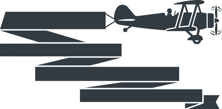 Vintage biplane pulling a long empty banner for your custom message in this digital graphic image