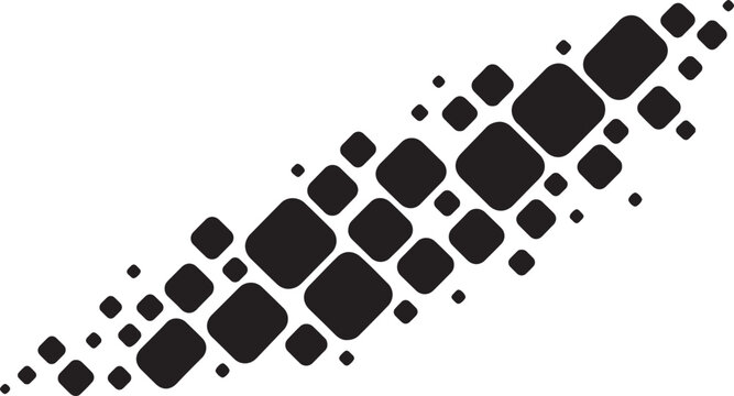 Abstract diagonal pattern made of black rounded square shapes in a scattered halftone effect design for modern graphic background and creative technology element