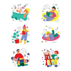 Fototapeta premium Colorful Self Care Lifestyle Activity Illustration