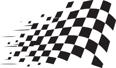 Obraz premium Black and white checkered racing flag icon with motion speed lines effect
