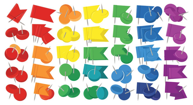 Colorful Push Pins and Flag Markers Icon Set