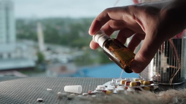 Cough and headache as symptoms of a cold or other respiratory illness. Treatment for the virus with tablets and capsules containing medication. Vitamins and immune system support. World medicine.