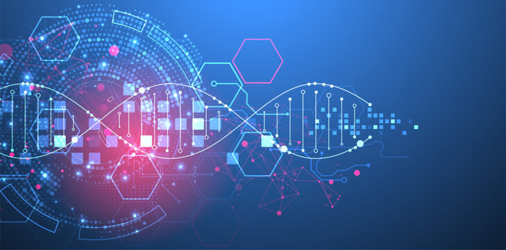Scientific and technological background. Image of dna molecule with technological elements.