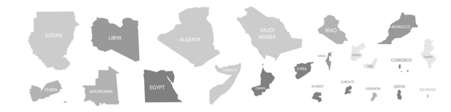 Arab League Countries Map Silhouette Set in Minimal Vector Style