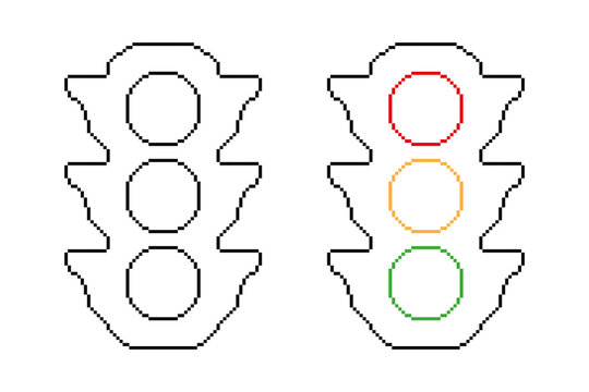 Traffic Light Pixel Art Outline Set in Retro 8 Bit Style