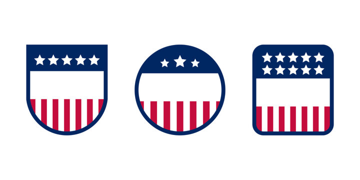 USA Patriotic Shield Badge Set in Flat Vector Style