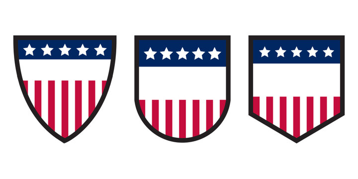 USA Patriotic Shield Badge Set in Flat Vector Style