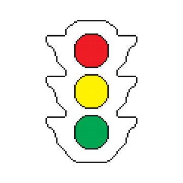 Traffic Light Pixel Art Icon in Retro 8 Bit Style