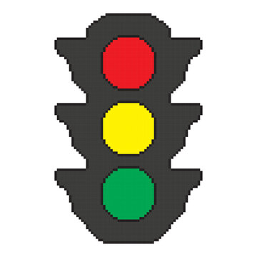 Traffic Light Pixel Art Icon in Retro 8 Bit Style