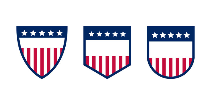 USA Patriotic Shield Badge Set in Flat Vector Style