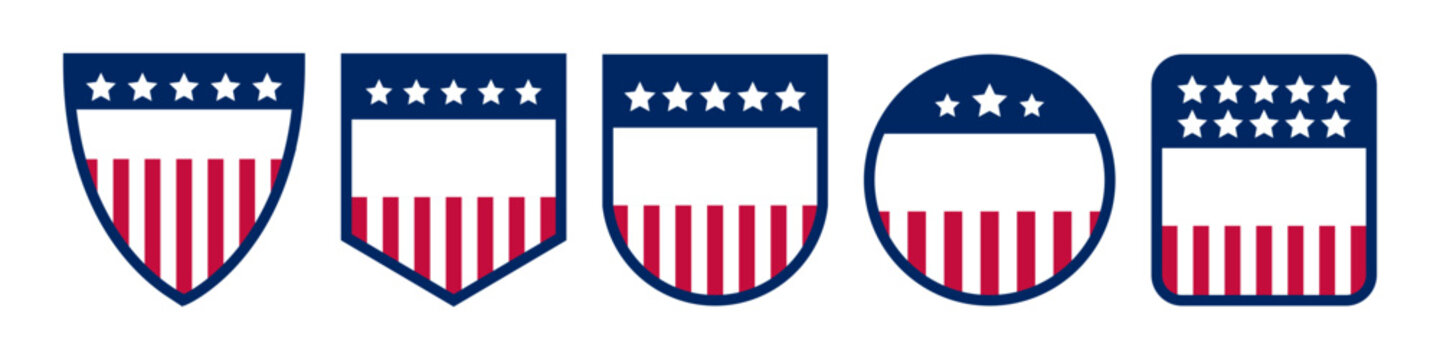 USA Patriotic Shield Badge Set in Flat Vector Style