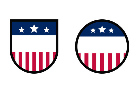 USA Patriotic Shield Badge Set in Flat Vector Style