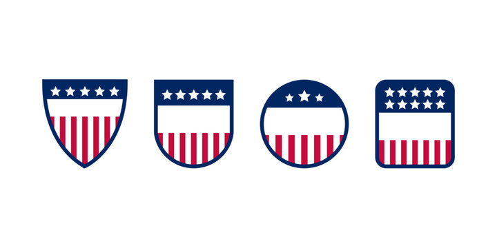 USA Patriotic Shield Badge Set in Flat Vector Style