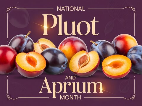 Pluots and apriums, hybrid stone fruits, fresh ripe fruit composition on a dark purple background, healthy food concept