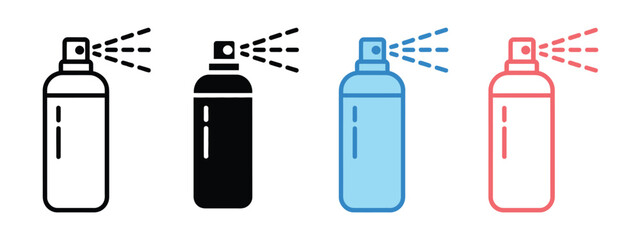 Fototapeta premium Aerosol spray can icon set featuring freshness and cleanliness symbols for hygiene and cleaning product design.