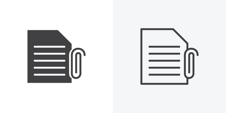 Attach document icon vector sign symbol isolated on white. Stroke and clipart style
