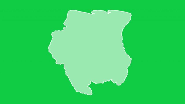 Suriname map glow trace outline animation green background