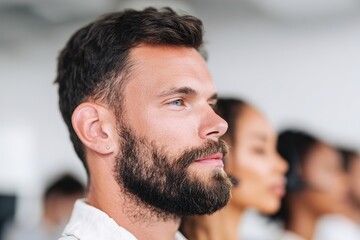Fototapeta premium A close-up portrait of a focused man in a professional setting