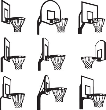 Basketball Hoops in Different Angles Isolated on White Background