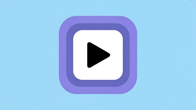 Play button icon, video play symbol, purple media button, blue background