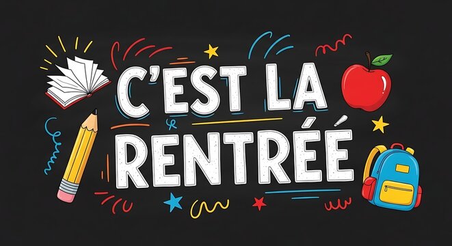 Cest la rentree back to school french text with colorful illustrations