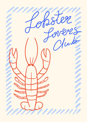 Obraz premium Hand drawn poster with lobster, lettering 