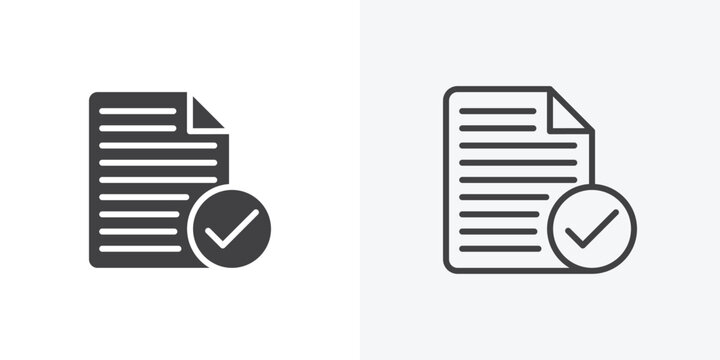 Document accepted icon vector sign symbol isolated on white. Stroke and clipart style