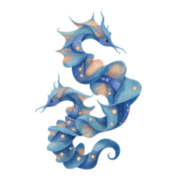 Three blue dragons curled together spiraling.